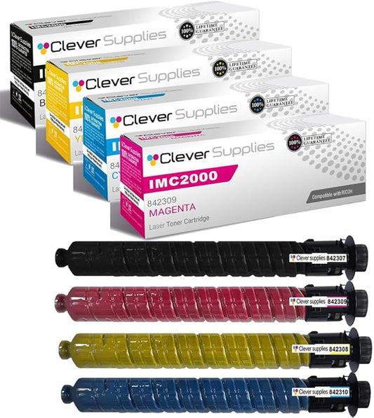 Clever Supplies CS Replacement Compatible with Ricoh IMC2000 Toner Cartridge 842307 842310 842309 842308 to use with IM C2000 IM C2500 (4-Color Set)