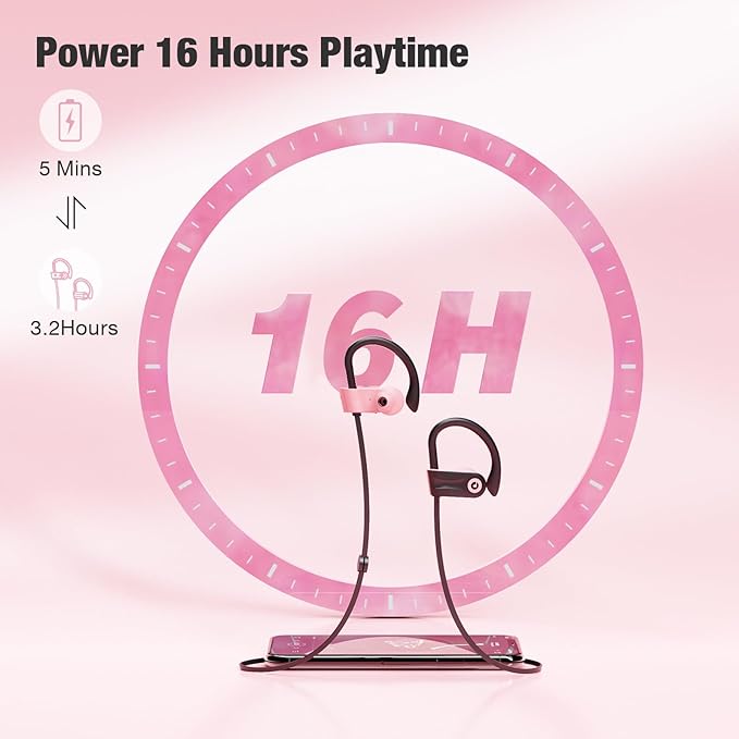 Boean Bluetooth Headphones, Wireless Earbuds with 16 Hours Bluetooth 5.3 Wireless Headphones HD Deep Bass Stereo IPX7 Waterproof Earphones for Sports Headset