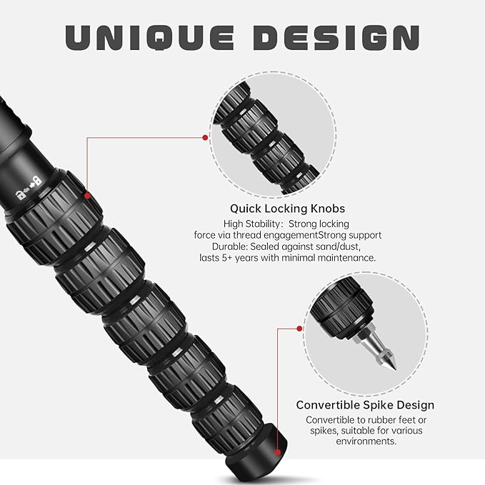 TONYBOO TA-6L 68.5 inch Camera Monopod,Aluminum Monopod with 6-Section Height Portable Lightweight,Max Load 33 lbs, Heavy Duty Camera Stand for DSLR Canon Nikon Sony, Easy to Carry