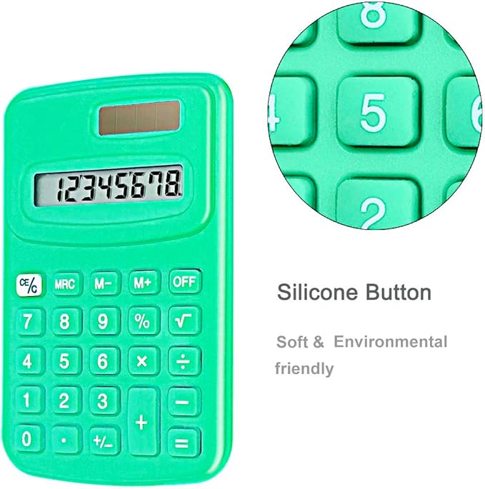 Basic Calculator Dual Power 8 Digit Silicone Button Desktop Calculator (A, Set of 24)