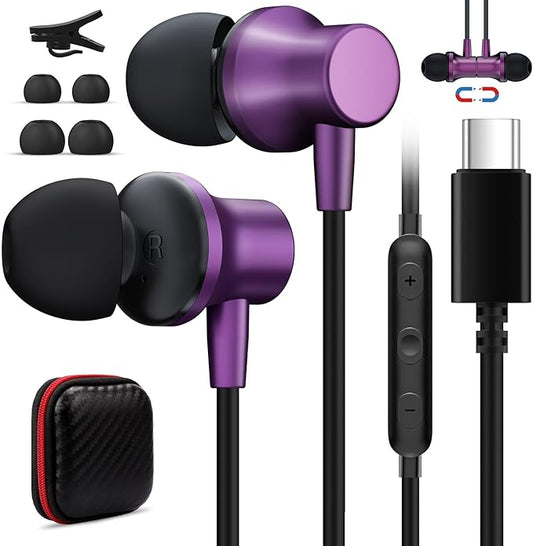 USB C Wired Earbuds for iPhone 17 16e 16 15 Plus Samsung Z Flip 6 Fold 5, Type C Headphones with Mic Magnetic Noise Canceling in-Ear Earphone Headset for iPad Air Pro Oneplus 13 Galaxy S25 S24 Pixel 8