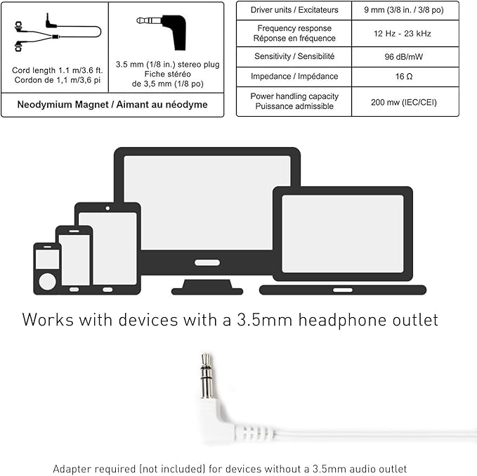 Panasonic ErgoFit Wired Earbuds, 3.5mm Jack In-Ear Headphones Wired with Dynamic Crystal-Clear Sound and Soft Ergonomic Custom-Fit Earpieces (S/M/L), for Phones and Laptops - RP-HJE120-S (Silver)