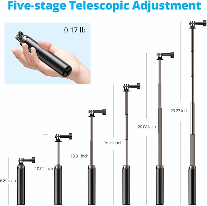 AKASO 60cm Selfie Stick Extendable Tripod Stand Compatible with AKASO, SJCAM, GoPro Hero 13/12/11/10/9/8/7/Max, DJI Osmo Action 5/4/3, and Other Action Cameras