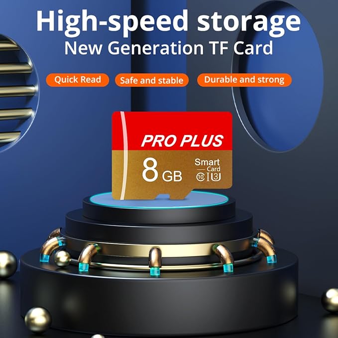 2 Pack TF Card 8GB with Adapter, High Speed Memory Card, UHS-I C10 A1 Memory TF Card for Tablet/Mobile Phone/Camera/Car Audio/Game Console (TF162 Red Gold 8GB)