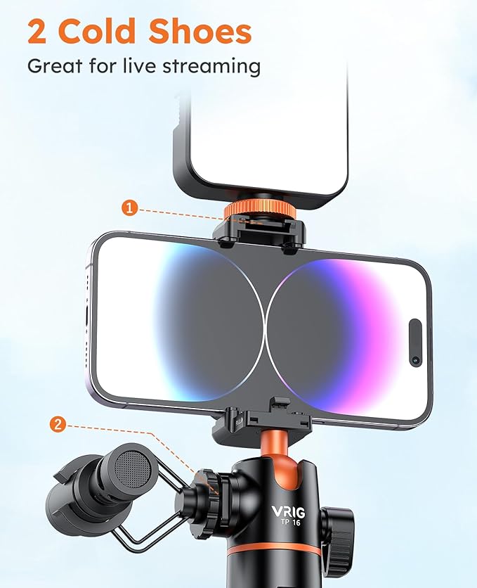 VRIG 57" Extendable Phone Tripod & Camera Tripod,3in1 Selfie Stick with Wireless Remote Shutter,360° Ball Head Cold Shoe Cell Phone Stand for iPhone/Gopro/Nikon Canon Camera