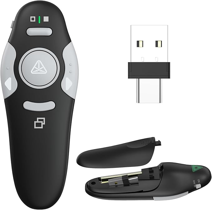 QUI Presentation Clicker Wireless Presenter Remote Clicker for PowerPoint Presentation Remote, PowerPoint Slide Advancer for Mac/Windows/Linux, Google Slide/PPT/Keynote, Type-c, Black