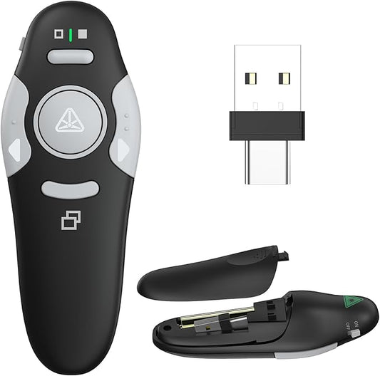 QUI Presentation Clicker Wireless Presenter Remote Clicker for PowerPoint Presentation Remote, PowerPoint Slide Advancer for Mac/Windows/Linux, Google Slide/PPT/Keynote, Type-c, Black