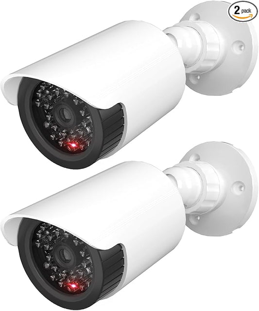 WALI Dummy Fake Camera, Surveillance Security CCTV Dome Camera, Indoor Outdoor Cameras, with One LED Light, Security Alert Sticker Decals (TC-W2), 2 Packs, White