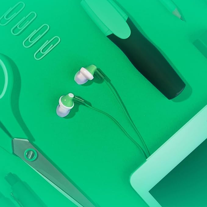 Panasonic ErgoFit Wired Earbuds, 3.5mm Jack In-Ear Headphones with Dynamic Crystal-Clear Sound and Ultra Soft Ergonomic Custom-Fit Earpieces (S/M/L), for Phones and Laptops - RP-HJE120-G (Green)
