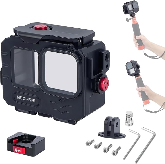 Aluminum Waterproof Case for GoPro HERO13 Black HERO12 HERO11 HERO10 HERO9 Action Camera 80M Deep Waterproof Horizontal and Vertical Shooting Switch (Quick Release-63075)