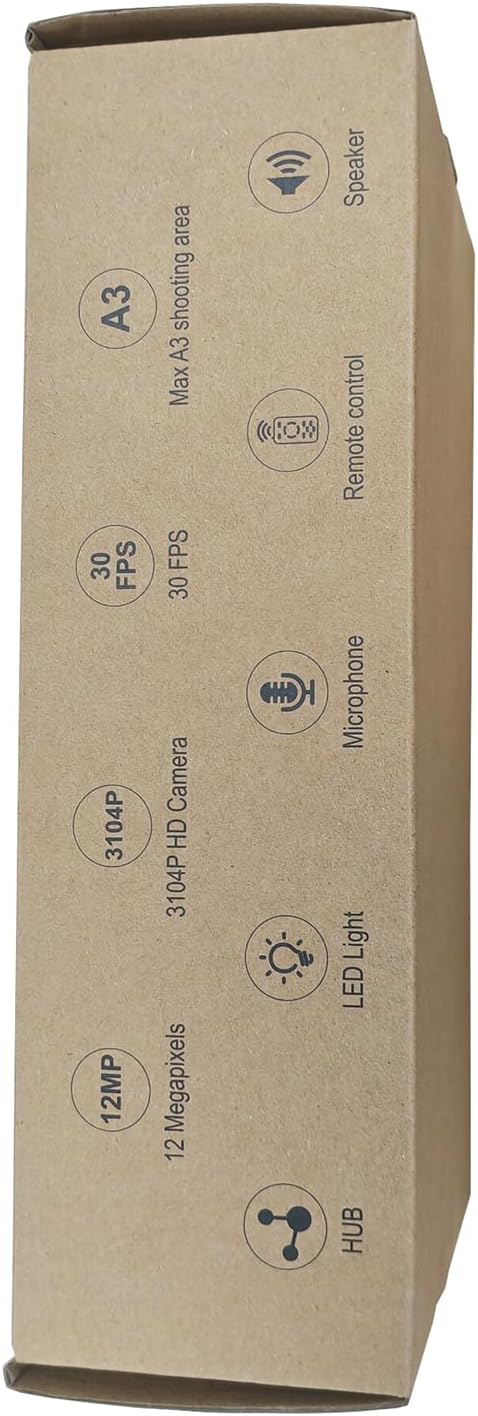 Document Camera for Classroom, USB Camera for Teacher, 12MP & 9X Zoom-in, Move lmage, Mic and Speaker, Mirroring, LED Light, 2 Port HUB, for Remote Learning, Painting, Live Demo (with Remote)