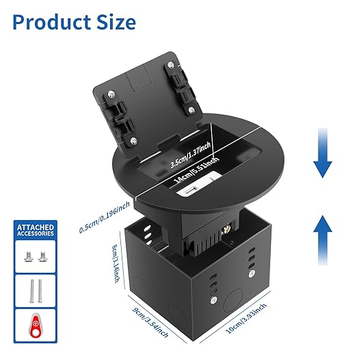 Vagueior Recessed Floor Electrical Outlet Kit, Circular Hidden 4.8A USB A & Type C Charg,20 Amp Tamper-Resistant Receptacle Outlet ，Waterproof Electrical Outlet Covcer Box, ETL Certified,Black(1 Pack)
