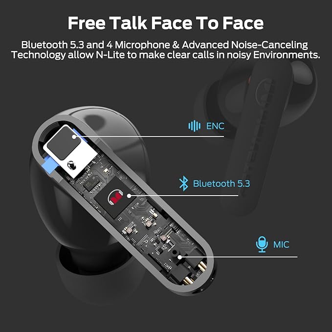 Monster N-Lite Clear Talk Wireless Earbuds Bluetooth 5.3 Headphones with CVC 8.0 Noise Reduction, IPX8 Waterproof in-Ear Stereo Earphones 60H Playtime, Bluetooth Earbuds with Fast Charging for Sport