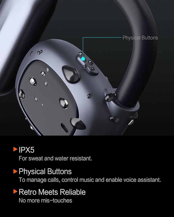 Open Ear Headphones,80H Playtime Air Conduction Earbuds w/Fast Charging, 16.2mm Hi-Fi Audio Drivers, Physical Buttons, ENC Mic, IPX5 Waterproof, Bluetooth 5.4, 2025 Upgrade for Workout White