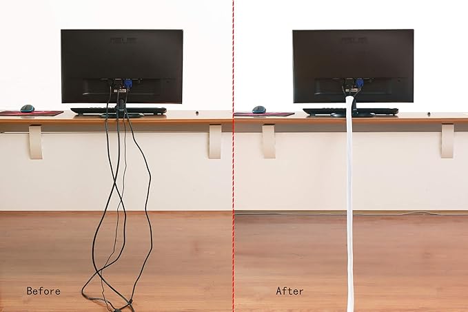 Alex Tech 10ft - 1.25 inch Cord Protector Wire Loom Tubing Cable Sleeve Split Sleeving for USB Cable Power Cord Audio Video Cable - Protect Cat from Chewing Cords - White