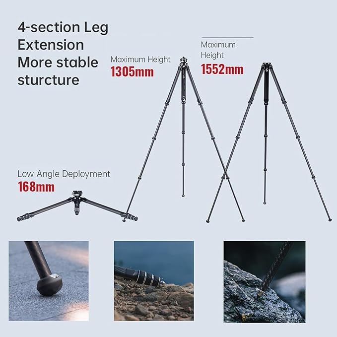 Falcam TreeRoot F38 Pro Carbon Fiber Tripod, 61" Quick Lock Travel Tripod with 360° Ball Head, 5kg Load, F22 Interfaces, 1/4" Screw, Carry Strap Holes for DSLR, Mirrorless, and Video Cameras