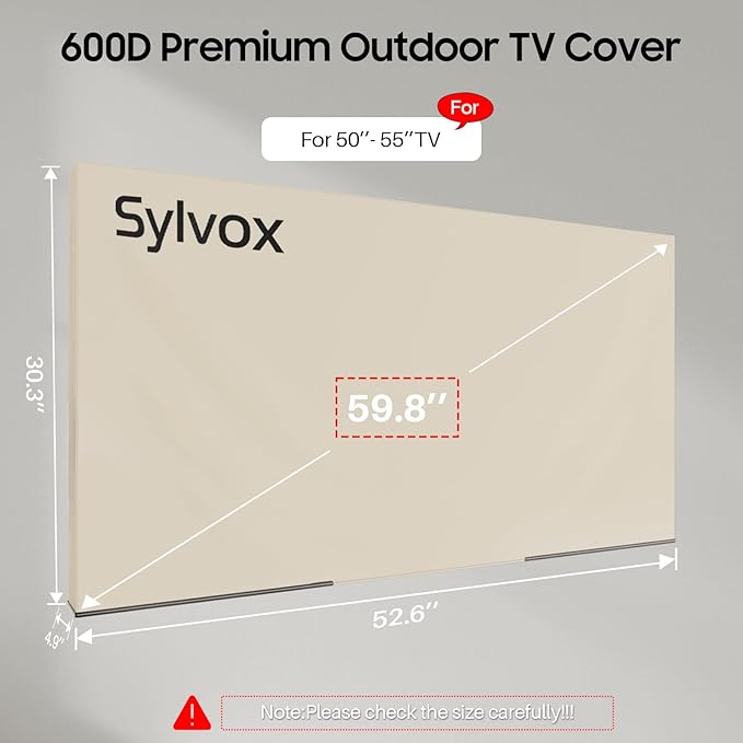 SYLVOX Outdoor TV Cover, 600D TV Cover for 50 to 55 inches TV, Waterproof, Weatherproof and Dust-Proof TV Screen Cover with Remote Control Pocket, Perfect for outdoor TV protection, Khaki