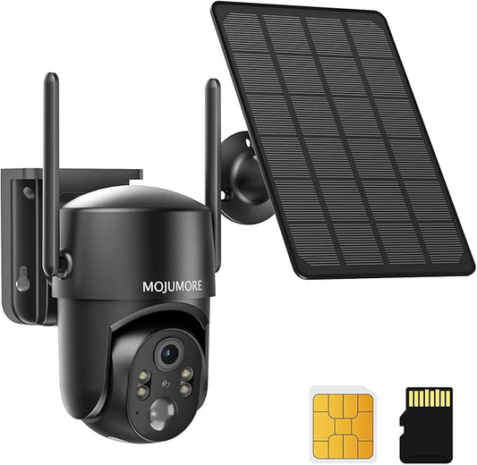 4G LTE Cellular Security Camera, Solar Security Cameras Wireless Outdoor, No WiFi Security Camera Outdoor, Color Night Vision, PIR Human Detection, Two-Way Talk, IP66 Waterproof, Built-in SIM Card