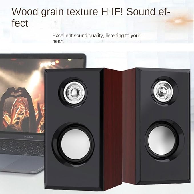 Aimery Computer Speaker Wooden Speaker Monitor TV PC Laptop Desktop Speakers for Desk Top Wired Speakers Plug in USB Dual Speaker HiFi