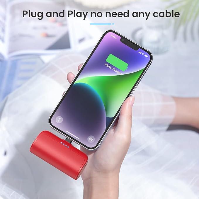 Mini Portable Charger Power Bank for iPhone,5200mAh Portable Phone Charger, Ultra-Compact PD Fast Charging Battery Pack Compatible with iPhone 14/14 Plus/Pro Max/13/12/12 Mini/11/XS/XR/X/8/7/6/6s