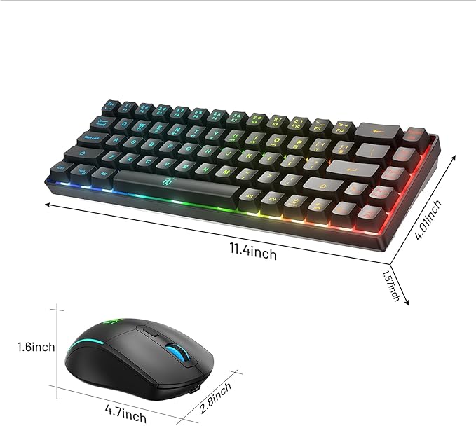 Snpurdiri 60% Wireless Gaming Keyboard and Mouse Combo,LED Backlit Rechargeable 2000mAh Battery,Small Membrane But Mechanical Feel Keyboard + Popular RGB Mice for Gaming,Business Office