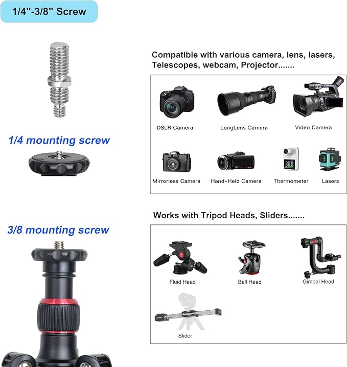 Camera Tripod, 70" Video Tripod Without Head, Aluminum Heavy Duty Tripod with Carry Bag, Professional Camera Tripods & Monopods, Compatible with Canon, Sony, DSLR, Camcorder 33lbs (TM70)