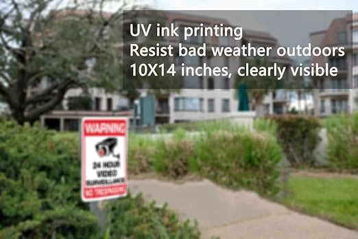 Warning Security Cameras In Use 24 Hour Video Surveillance Sign 10x14 Aluminum UV Ink Printed,Durable/Weatherproof Up to 7 Years Outdoor for House and Business (4-Pack)