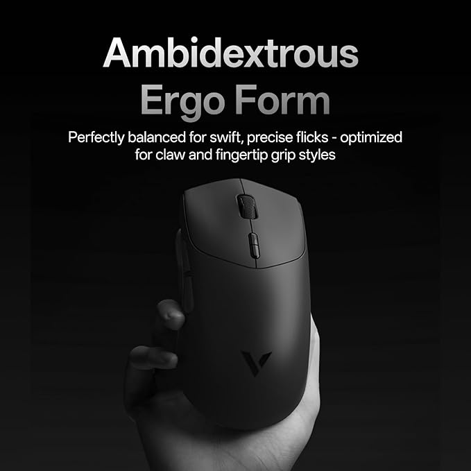 Rapoo VT7 Wireless Gaming Mouse, True 8K Wireless Polling Rate, 53g Lightweight, Up to 500 Hr Battery, Nordic nRF54L15 MCU, 100-Million Mechanical Switch, 10 Programmable Buttons, Black