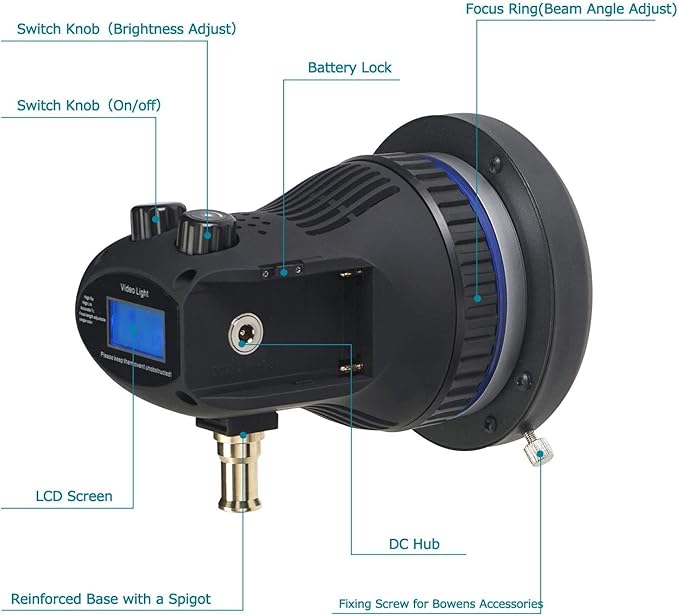 Wellmaking 80W Portable LED Light Continuous Light 5600K CRI 98 COB Spotlight Video Light Dimmable Lightweight Noiseless Fresnel Lens AC/DC Bowens Mount Wireless Remote Control Comes with Light Bag