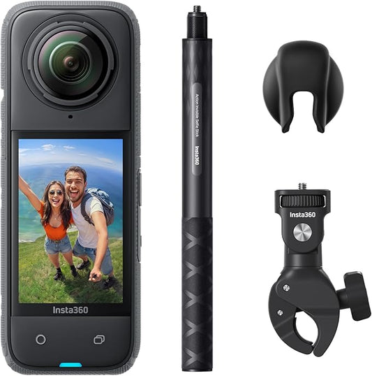 Insta360 X4 Motorcycle Bundle- 8K Waterproof 360 Action Camera, 4K Wide-Angle Video, Invisible Selfie Stick, Removable Lens Guards, 135 Min Battery Life, AI Editing, Stabilization, No Micro SD Card