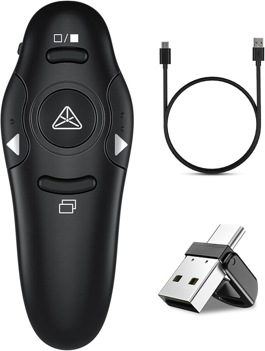Presentation Clicker, Rechargeable Pointer, 2-in-1 USB Type C Powerpoint Clicker, Clicker for Powerpoint Presentations Slide Advancer, Presentation Clicker Wireless Presenter Remote Clicker