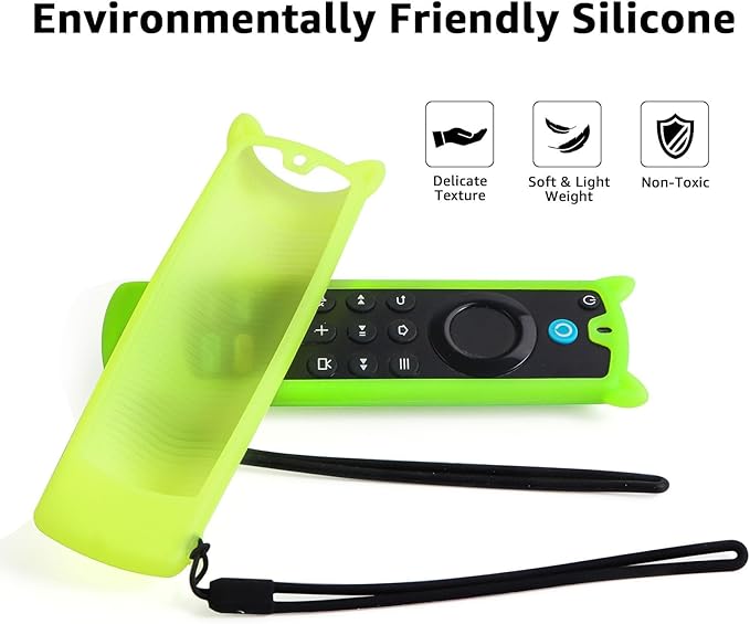 2 Pack Silicone Remote Cover Case Glow in The Dark, Anti-Slip Silicone Protective Case with Lanyard(Glow Green & Glow Yellow)