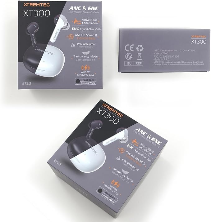 xtremtec Bluetooth Noise Cancelling Wireless Earbuds for iPhone/Android, in-Ear Sweatproof Stereo Bass Headphones, Immersive Sound Bluetooth 5.2 Earphones with Microphones,En-able Computer (White)