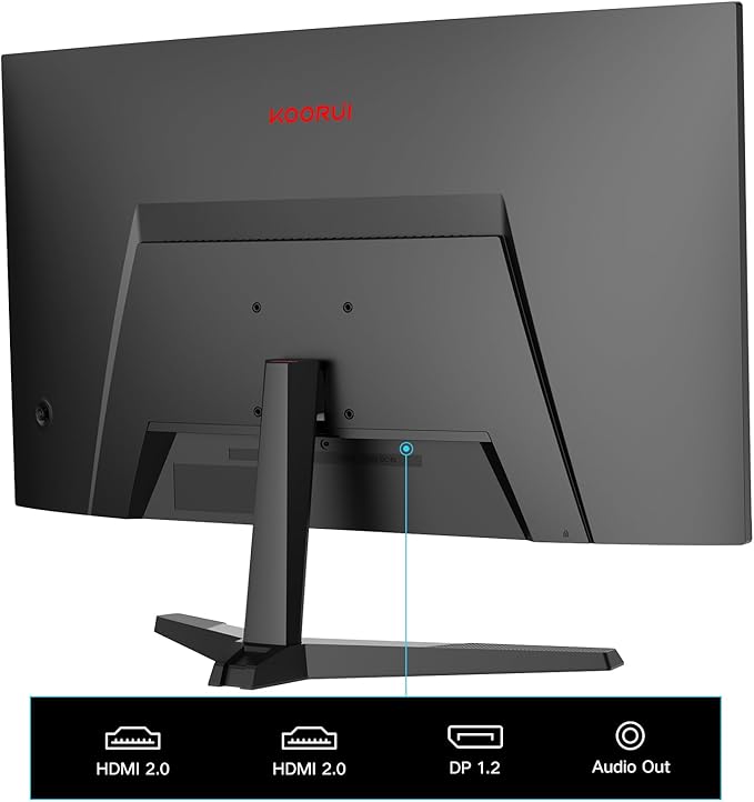KOORUI 24 inch Curved Gaming Monitor 180Hz FHD 1080P Computer Monitor, 1ms 1500R Display, Adaptive Sync, FreeSync Premium, HDMI 2.0X2 & DP 1.2, VESA, Tilt, 24E6CA