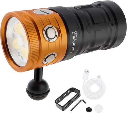 Diving Light for Underwater Photography, DVF01 25000 Lumens, 100m Underwater Video Light, Aluminum Alloy Diving Flashlight with Type-C Charging Waterproof Flashlight for Photography
