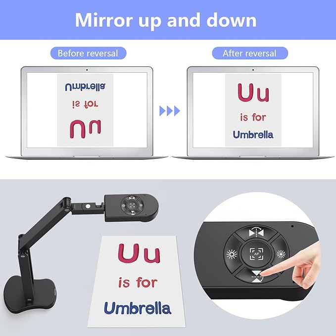 THUSTAR 8MP Document Camera & Webcam 4K with Dual Microphones, USB Visualiser A3-Size, 3-Level LED Lights, Image Invert Function, Fold, for Live Demo, Distance Education -Windows, macOS and Chrome OS