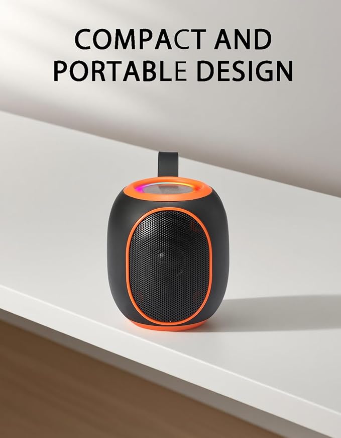 WS-338 Mini Bluetooth Replica Speaker – Portable HD Sound with LED Ring Light, Built-in Microphone, USB/TF Support, Surprise Gift for Music Lovers(Black Orange)