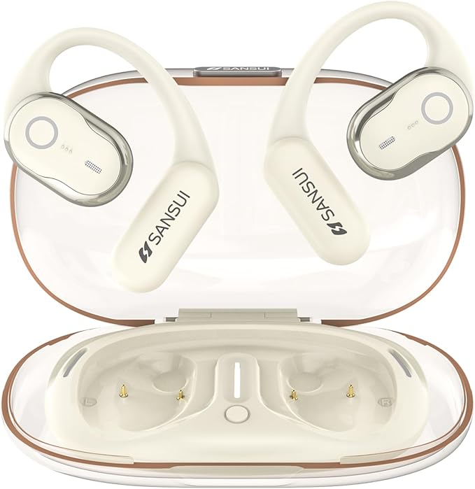 SANSUI W26 Open Ear Headphones,Bluetooth Headphones 5.4 with Ergonomic Earhook,Wireless Earbuds with 48 Hours of Playtime,Lightweight Sports Headphones for Business and Travel,White
