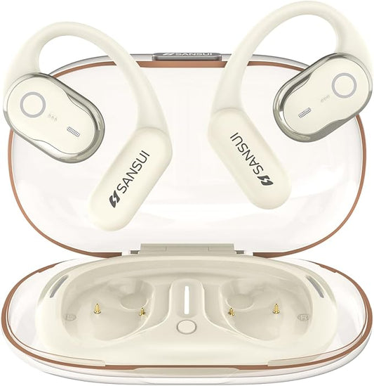 SANSUI W26 Open Ear Headphones,Bluetooth Headphones 5.4 with Ergonomic Earhook,Wireless Earbuds with 48 Hours of Playtime,Lightweight Sports Headphones for Business and Travel,White