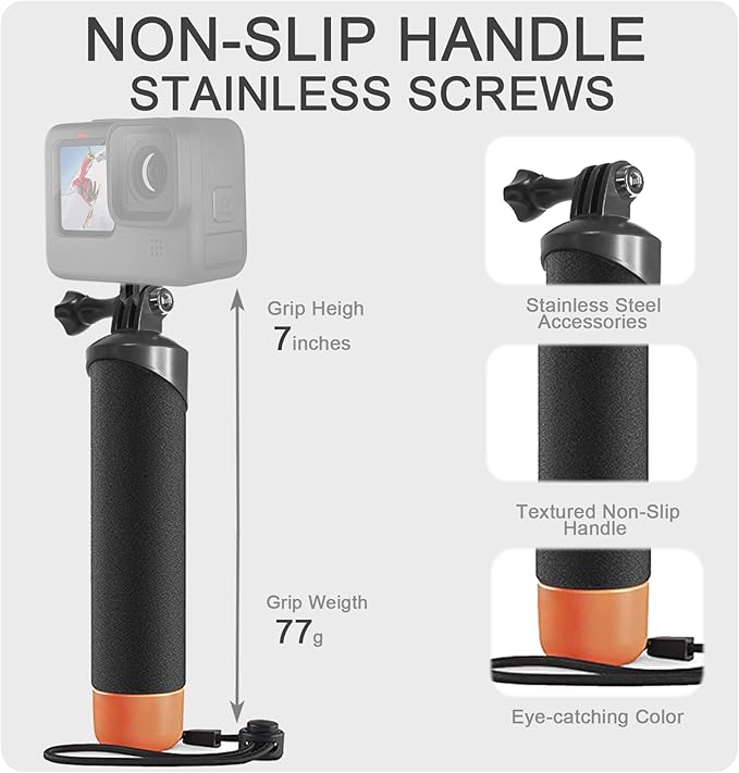 FitStill 45M/148FT Underwater Waterproof Case with Dive Filters Compatible for Go Pro Hero 4K,Monopod Floating Hand Grip Dive for Hero4K 2024 Action Camera Accessory Kit