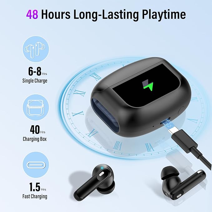 Wireless Earbuds, Bluetooth 5.4 Ear Buds with Multifunctional Touch Screen, 48H Bass Stereo Headphones with ANC/ENC Noise Cancelling/Transparency Mode, IPX7 Earphones with 5 EQ Modes for iOS Android