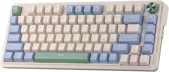 Redragon K673 PRO 75% Wireless Gasket RGB Gaming Keyboard, 3-Modes 81 Keys Compact Mechanical Keyboard w/Hot-Swap Socket, Dedicated Knob Control & Sound Absorbing Pads, Linear Red Switch