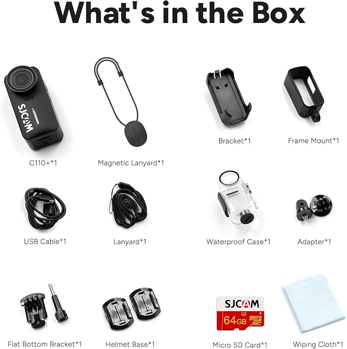 SJCAM C110Plus Magnetic Combo, 4K POV Pocket Action Camera,170° FOV Video, 6-Axis Stabilization,Mini Body Camera, Waterproof, Wearable cam for travel sport,Built-in Mic for Vlogging,Helmet Mount,Black