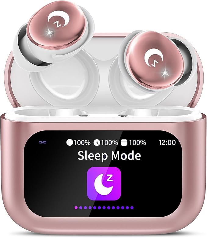 Sleep Earbuds Bluetooth 5.4 Smart Touch Screen in Ear Ear Buds, 48H Mini Sleep Headphones Small Design for Side Sleepers, Clear Calls, 5 EQ Modes, IPX7 Waterproof Earphones, Rose Gold Earbuds