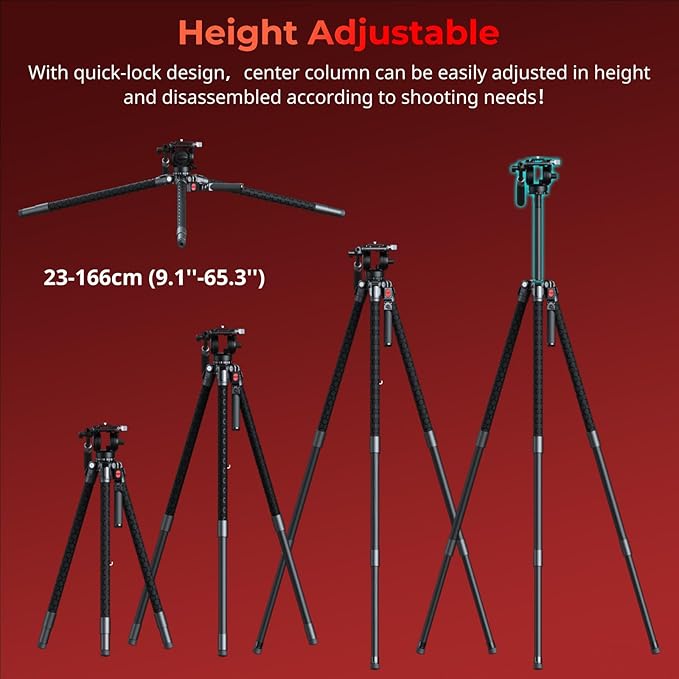 SMALLRIG x Potato Jet TRIBEX SE Hydraulic Aluminum Camera Tripod, with Video Fluid Head, 6kg/13.2lb Load, Max Height 166cm, Professional Video Tripod for Interviews/Wedding/Landscape - 5305
