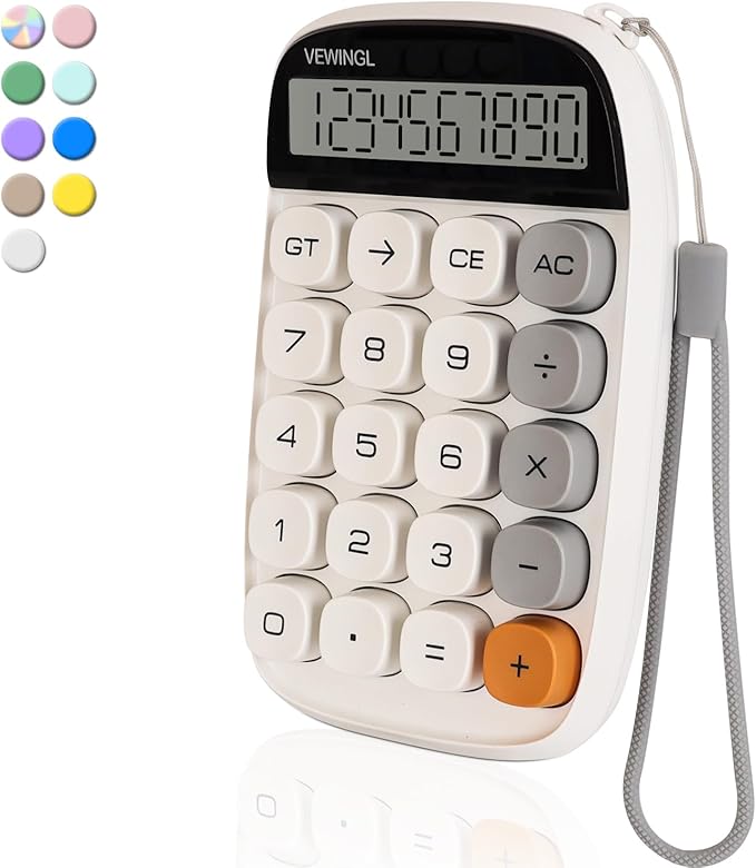 VEWINGL Mechanical Switch Calculator, 10 Digit LCD Display and Buttons, Great for Everyday Life and Basic Office Work, with Battery