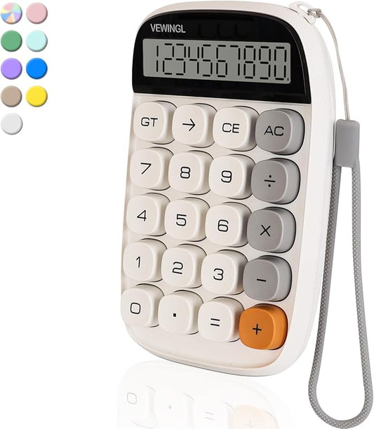 VEWINGL Mechanical Switch Calculator, 10 Digit LCD Display and Buttons, Great for Everyday Life and Basic Office Work, with Battery