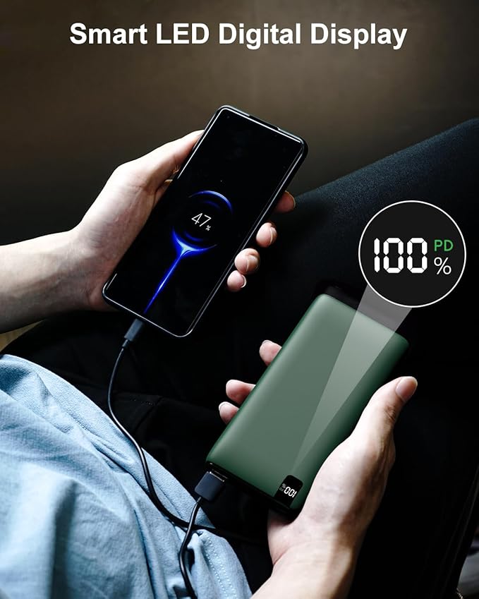 IXNINE Power Bank 26800mAh Portable Charger, 22.5W Fast Charging PD QC 3.0 Compact External Battery Pack with LED Display and 4 USB Outputs for Cellphone Tablet (Green)