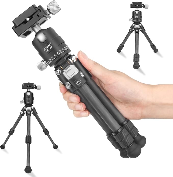 CAVIX Travel Mini Tripod with 360° Ballhead Lightweight Portable Compact Carbon Fiber Tripod for Camera