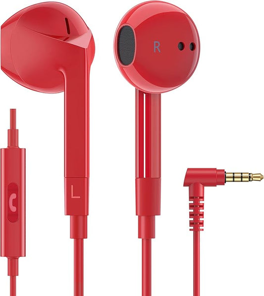 LUDOS FEROX Wired Earbuds in-Ear Headphones, 5 Years Warranty, Earphones with Microphone, Noise Isolation Corded for 3.5mm Jack Ear Buds for iPhone, Samsung, Laptop, Kids, School Students - Red